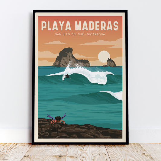 nicaragua surf poster, nicaragua surf print, nicaragua surf wall art, surf nicaragua