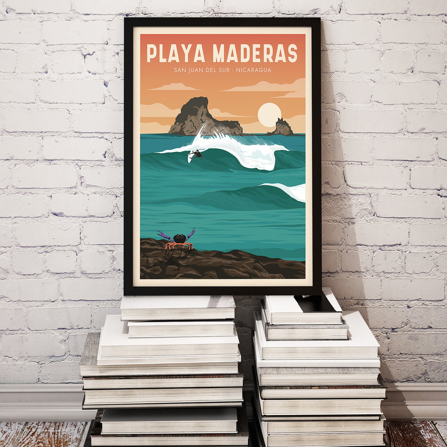 nicaragua framed surf poster, nicaragua art