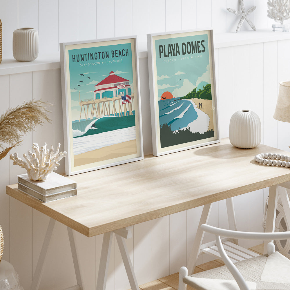 Huntington Beach Surf poster set of 2 in coastal house
