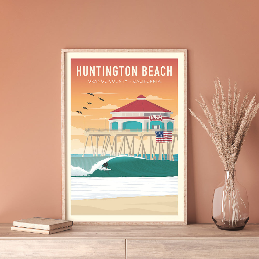 Huntington Beach Surf Poster (Sunset)