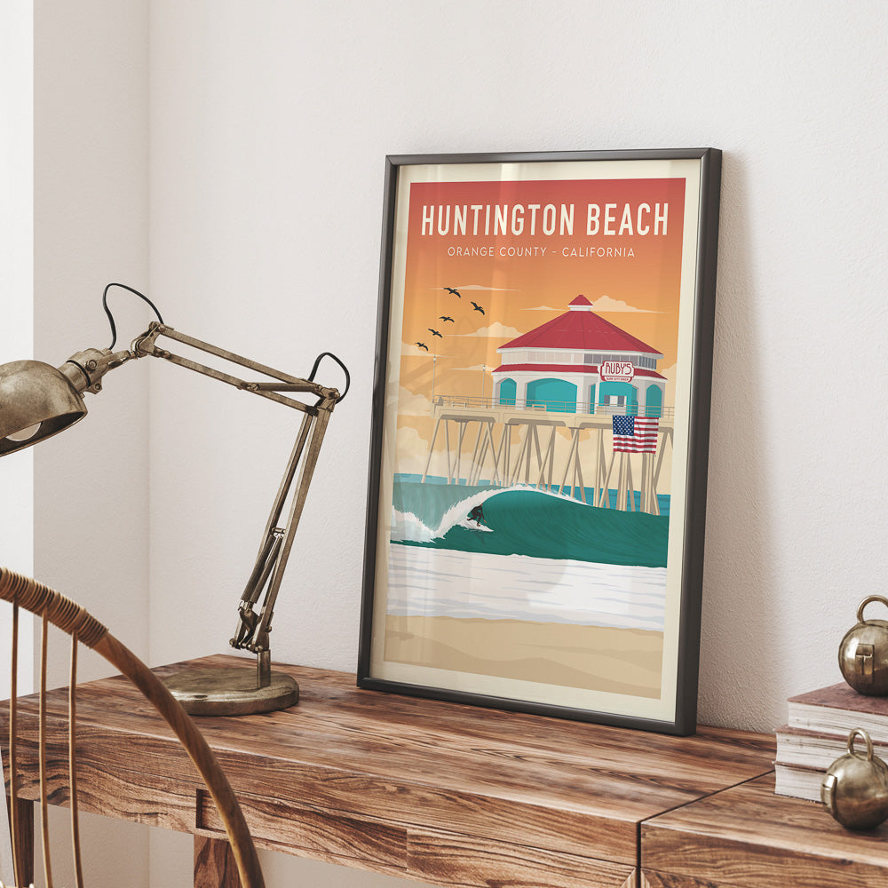 California vintage surf print on office desk