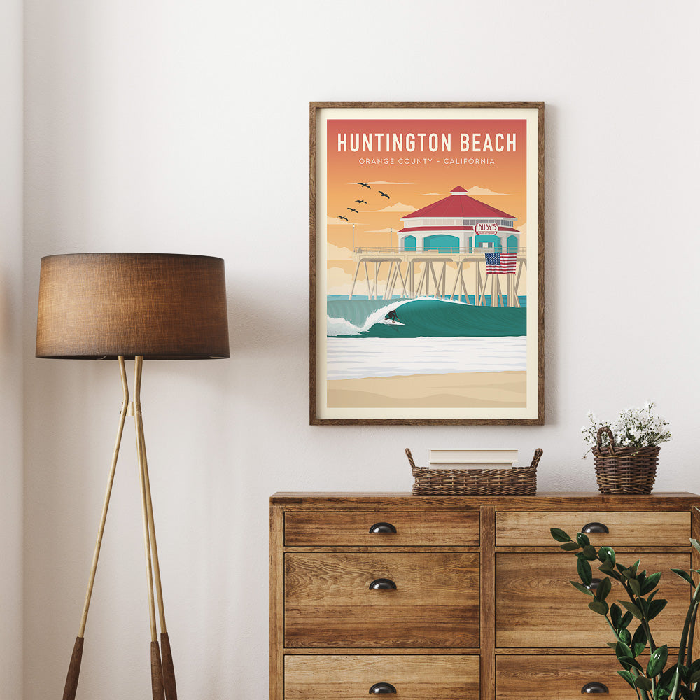 Huntington Beach California Vintage surf art in doorway 