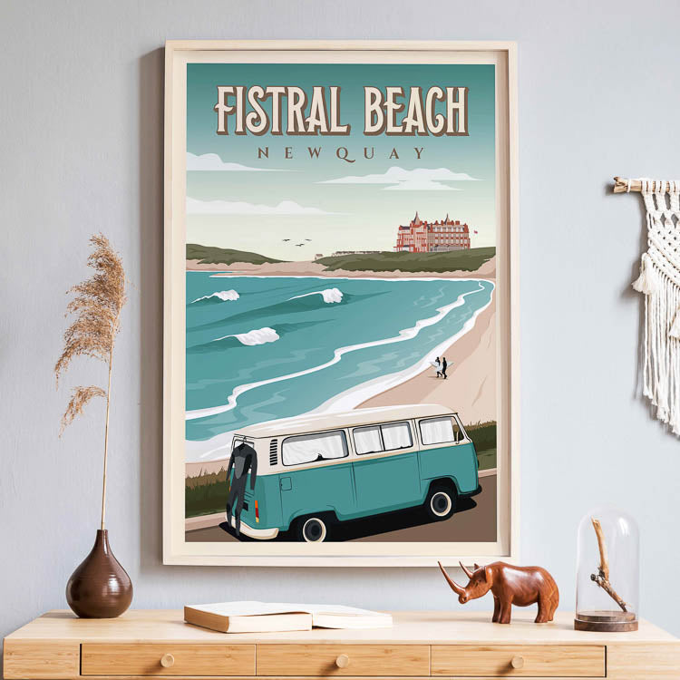 uk travel poster, fistral beach, newquay prints,