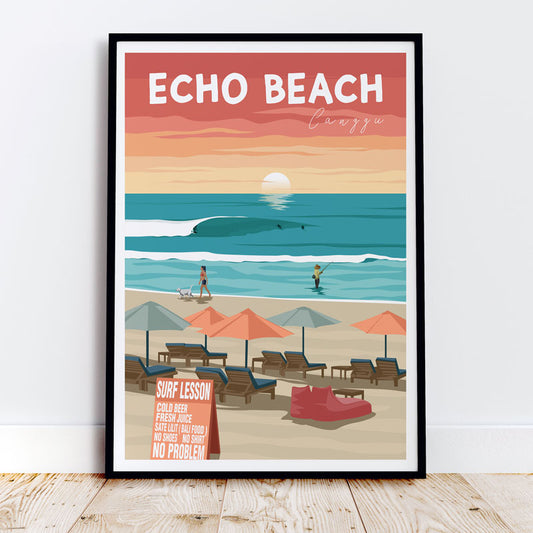 Bali Surf Poster, Echo Beach Travel Poster, Canggu Surf Poster