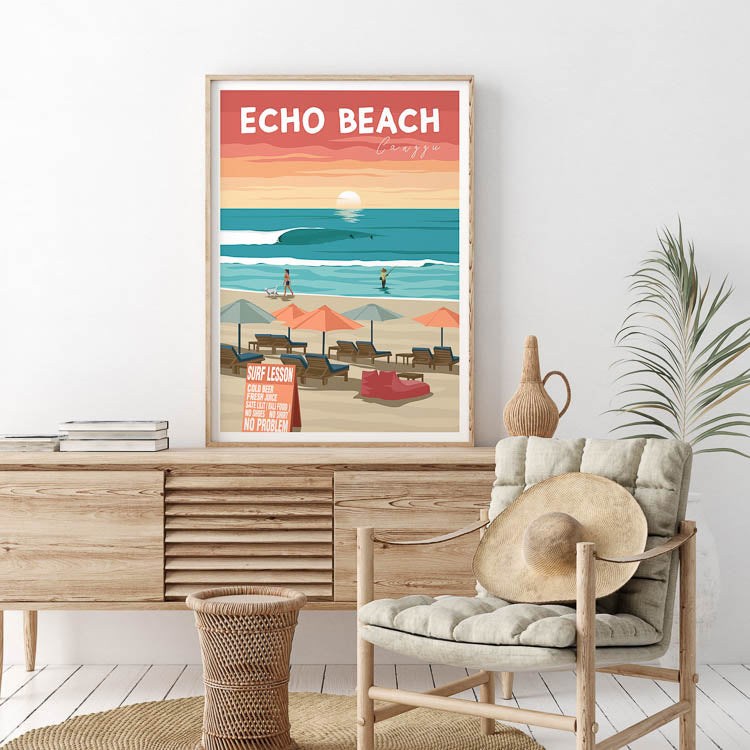 canggu surf print, echo beach giclée print