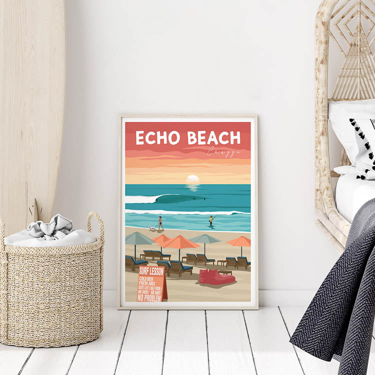 echo beach surf poster, canggu surf bedroom,, surf artwork