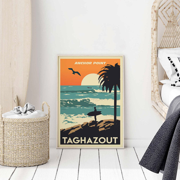 morocco surf illustration, taghazout surf illustration, vintage moroccan travel poster