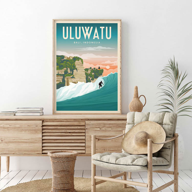 uluwatu surf poster, bali print, uluwatu vintage surf prints