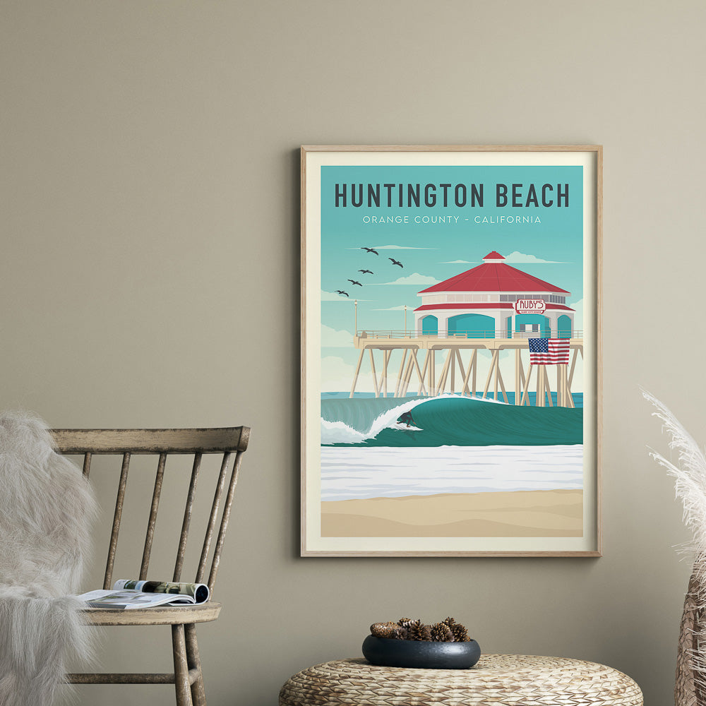 Huntington Beach California Surf Art in boho living room