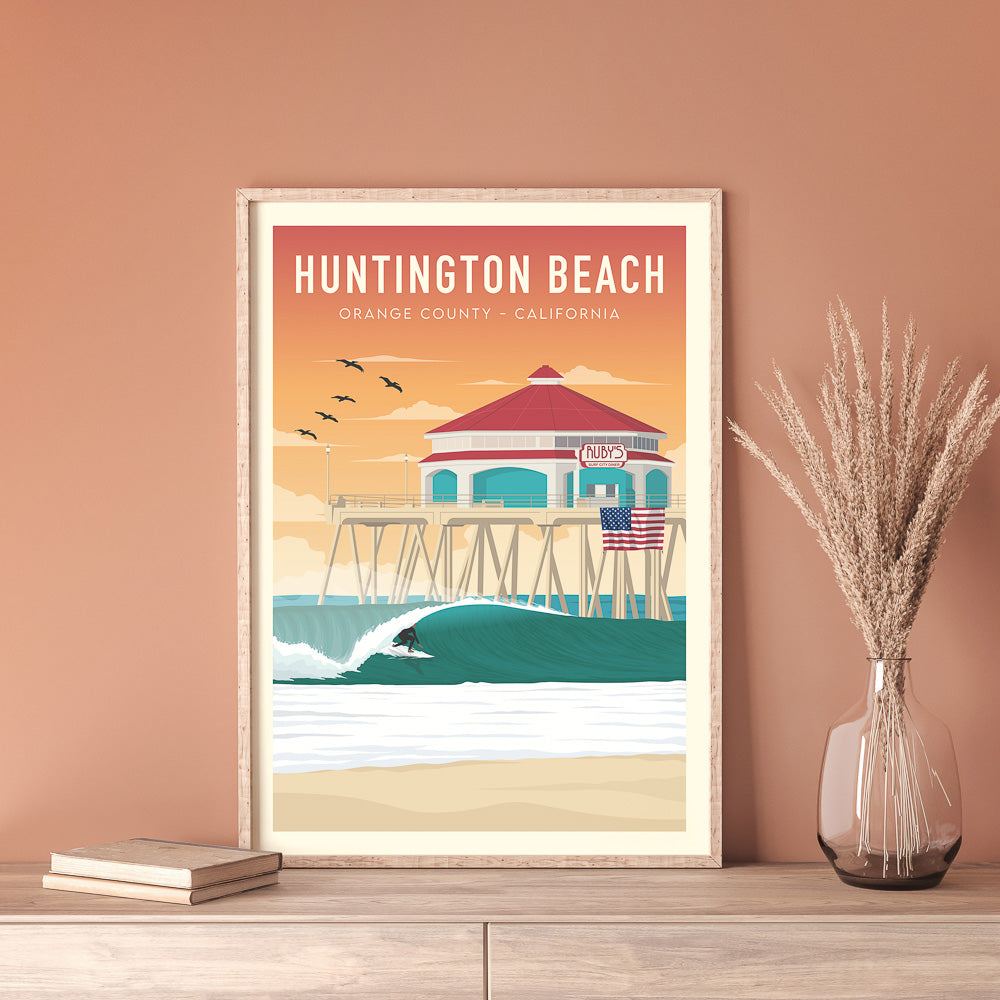 Huntington Beach Surf Poster (Sonnenuntergang)