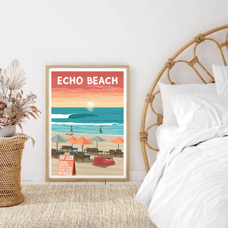 Bali surf decor, bali surf illustration, echo beach poster