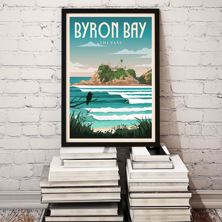 byron bay beach decor, byron bay retro poster australia