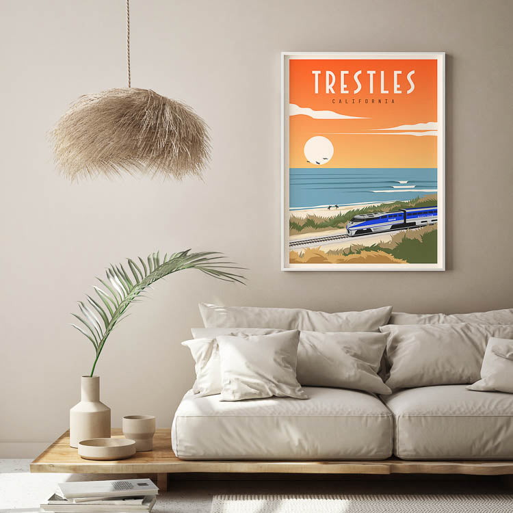 vintage california travel posters, trestles beach california