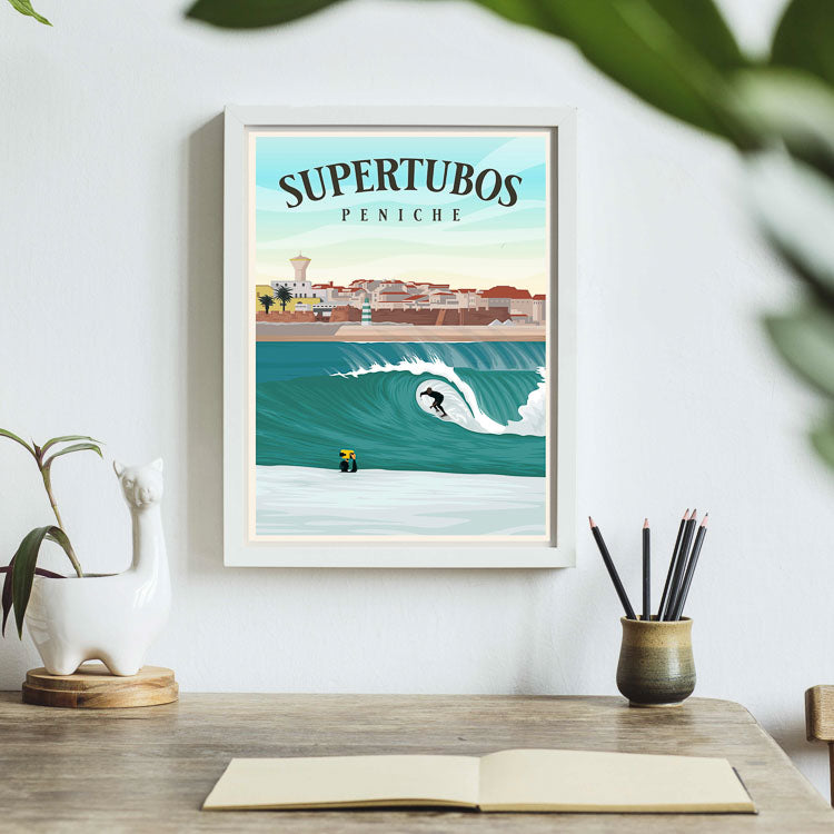 portugal surfing artwork, peniche surfing artwork, supertubos surfing artwork