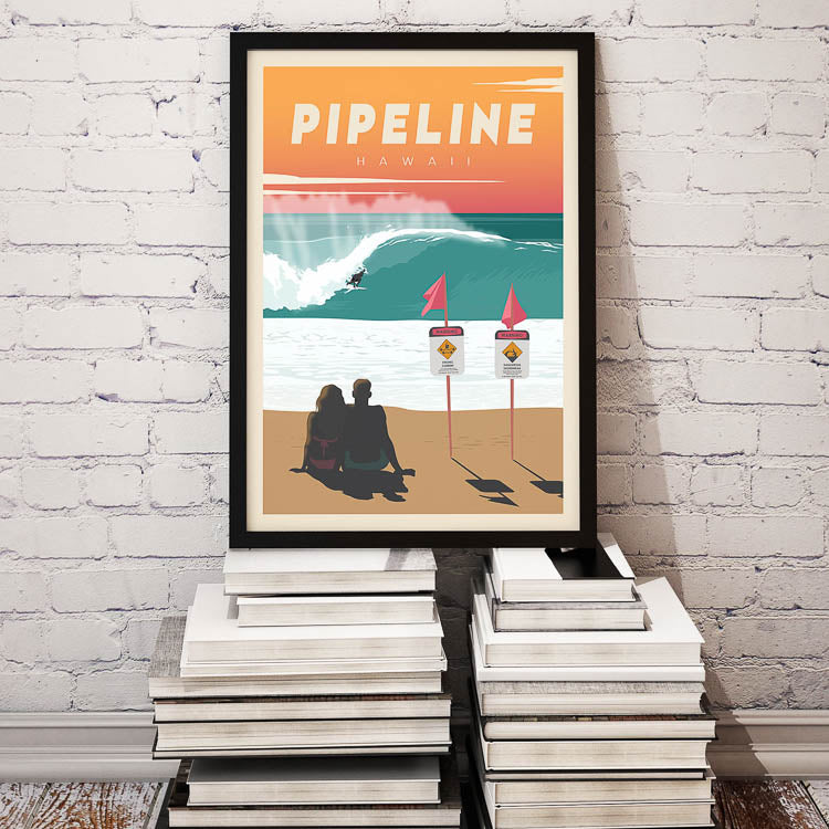 pipeline surfing print, vintage hawaiian prints, wave wall decor hawaii, art waves, wave pictures art