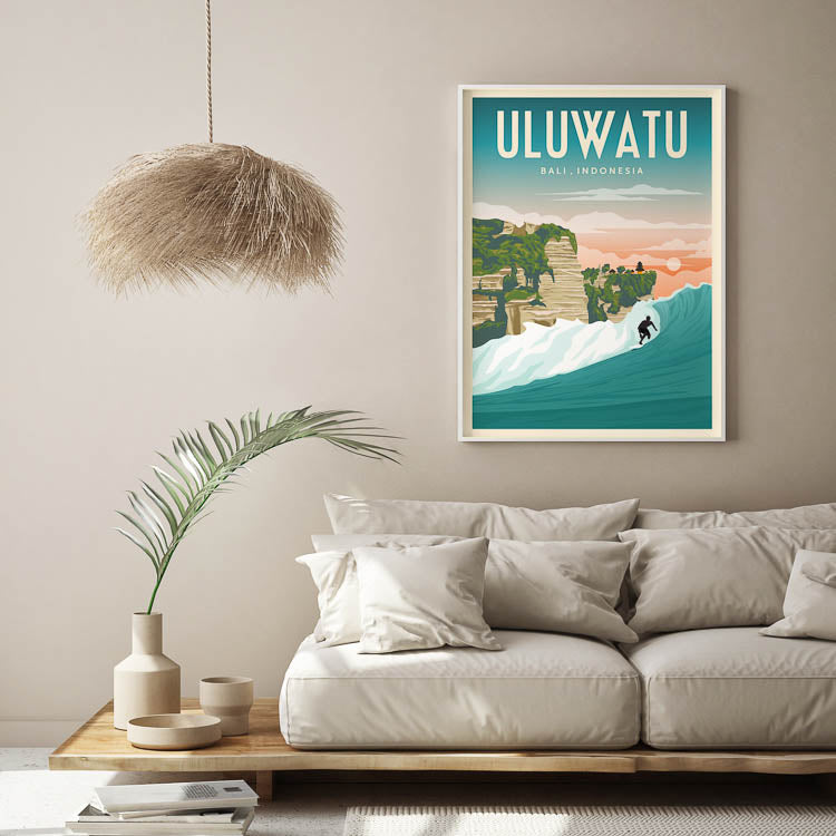 Poster Ubud Bali Vintage - Impression Sur Toile Déco Moderne - Affiche Voyage Ciel Ligne Horizon - Art Mural Chambre