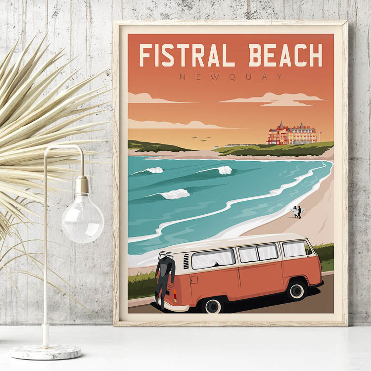 uk travel poster fistral beach, elegant coastal decor,