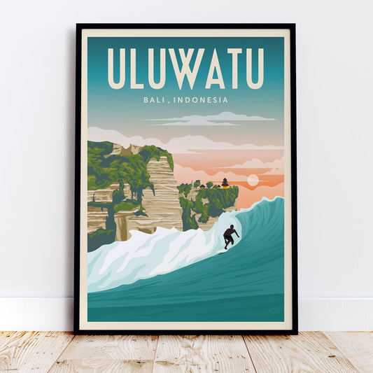 Bali surf poster, vintage surf poster, surf art