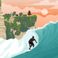 Uluwatu surf poster, uluwatu surf print, uluwatu illustration detail