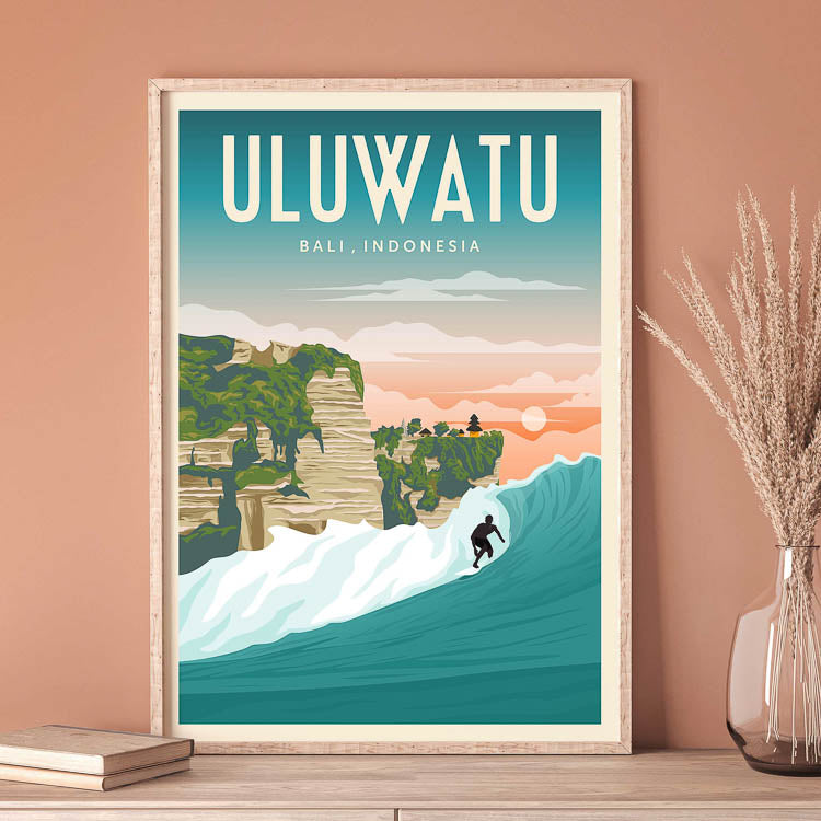 uluwatu surf poster, bali surf canvas art, surf artist